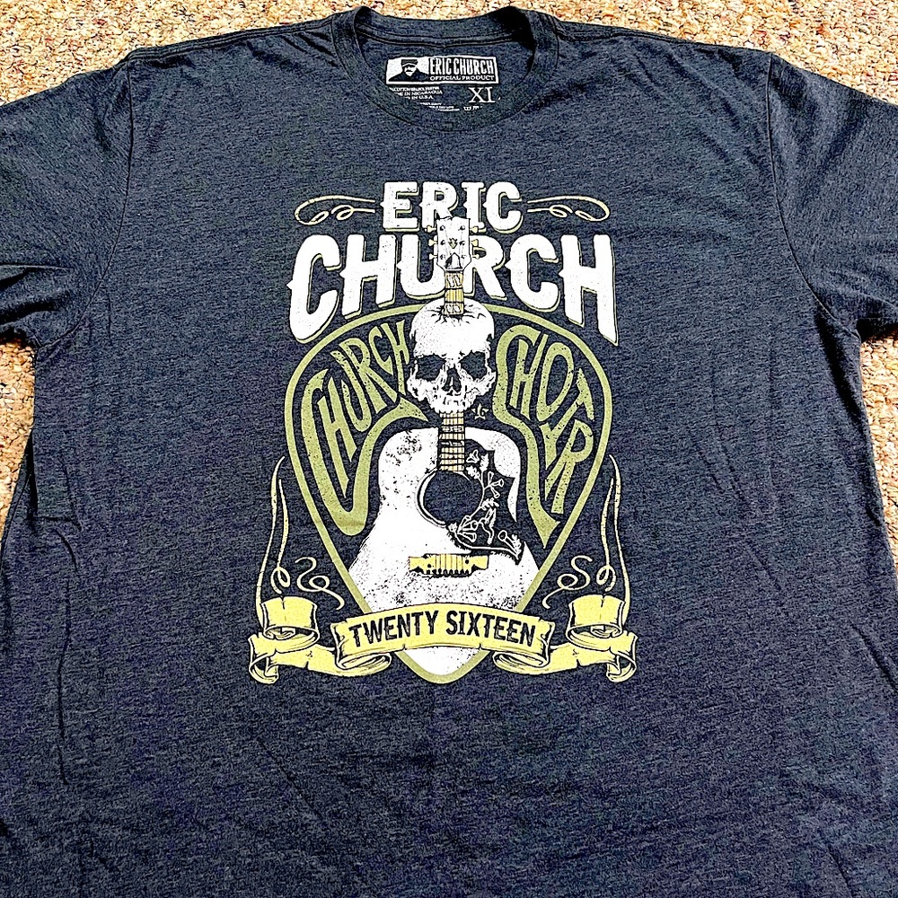 🎸 '16 Eric Church Country Artist Church Choir Fan Club Acoustic Skull Soft Tee